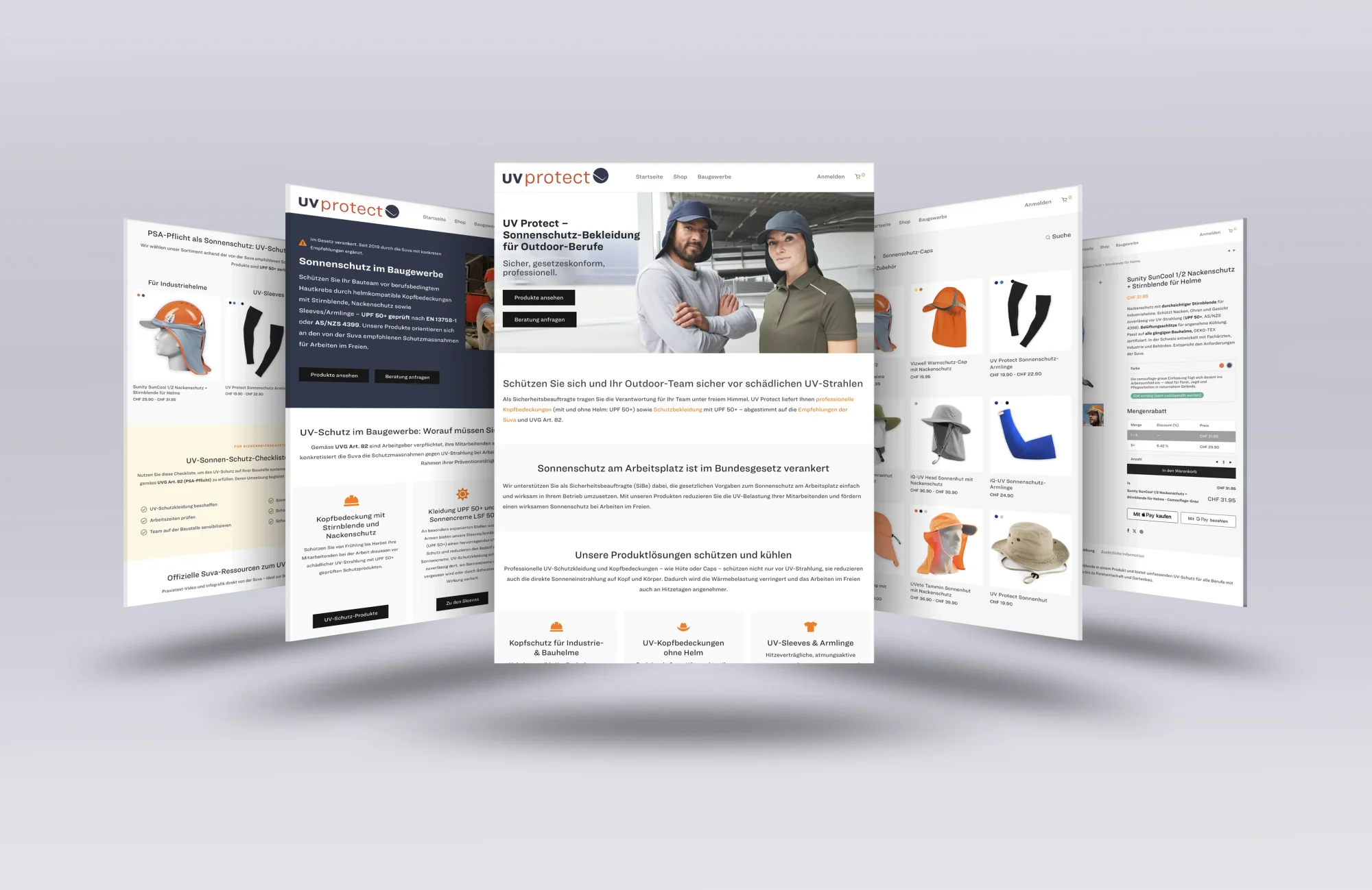 Mehrere Seiten der Website uvprotect.ch