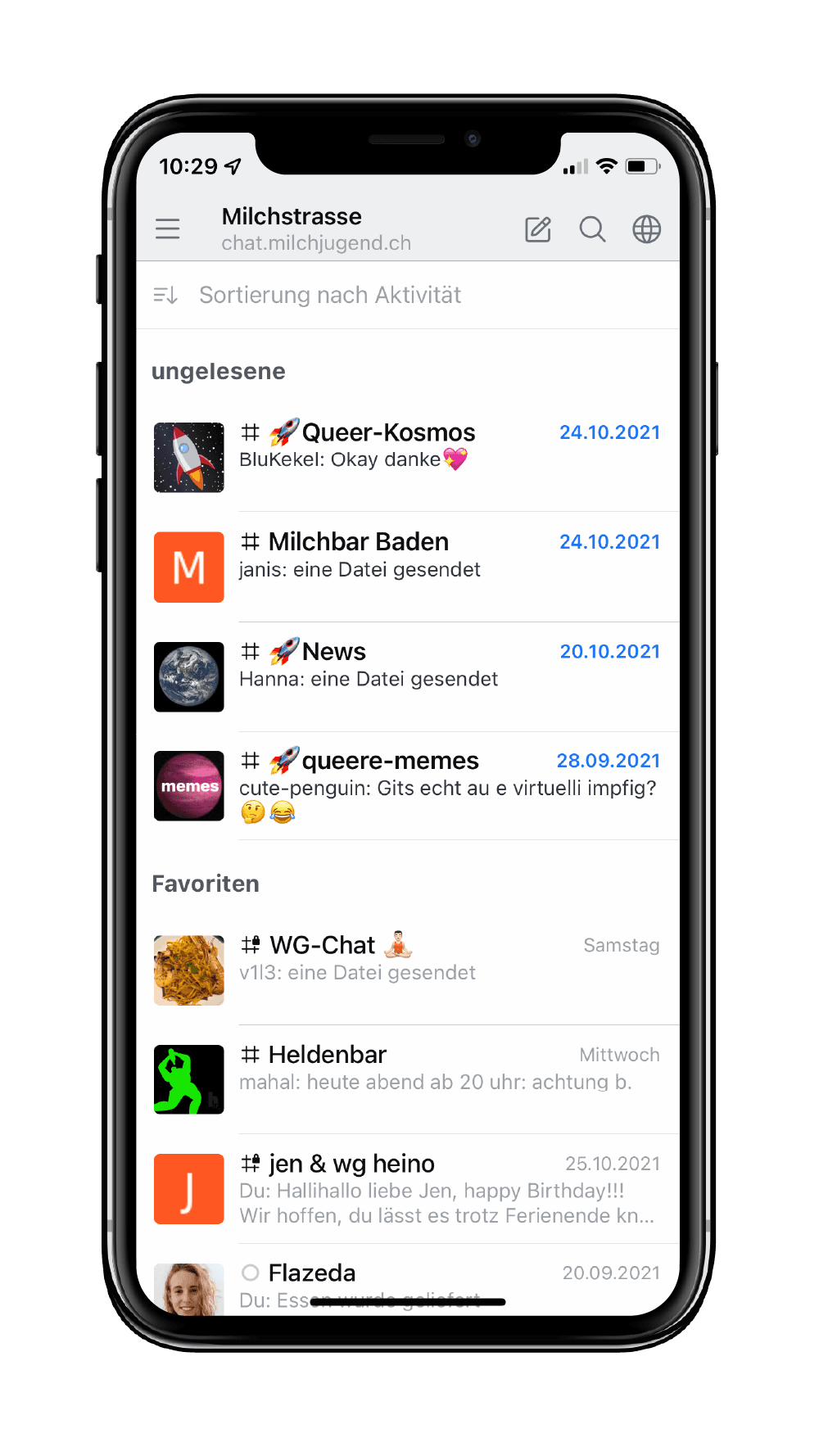 Milchstrasse Queer Community App Chat-Ansicht