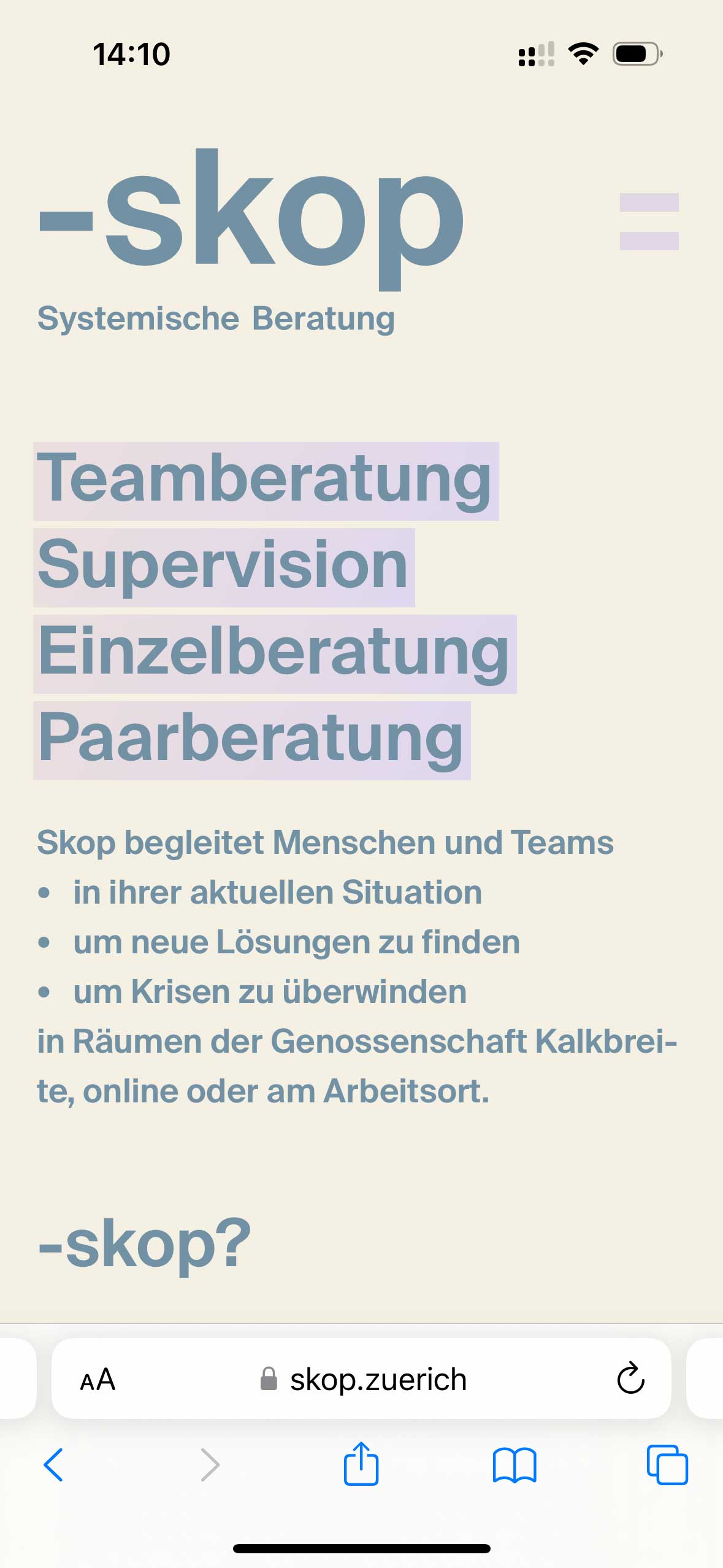 Skop Systemische Beratung Website Mobil